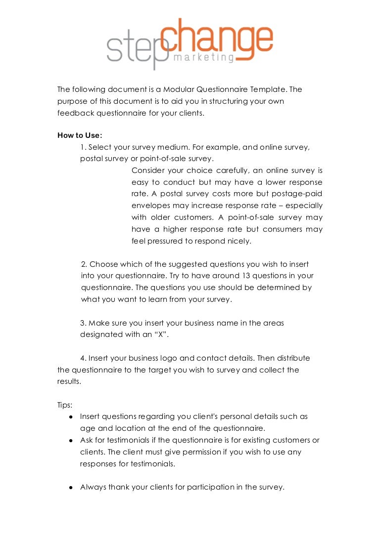 client questionnaire sample
