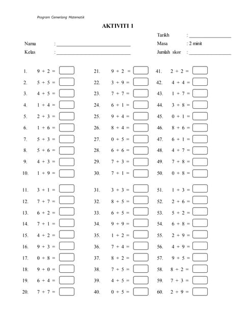 Soalan Peperiksaan Akhir Tahun Matematik Tahun 1 2015 Kertas 2 | PDF