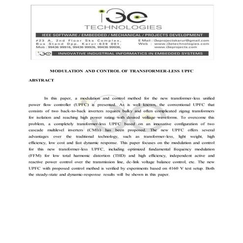 Modulation and control of transformer less upfc