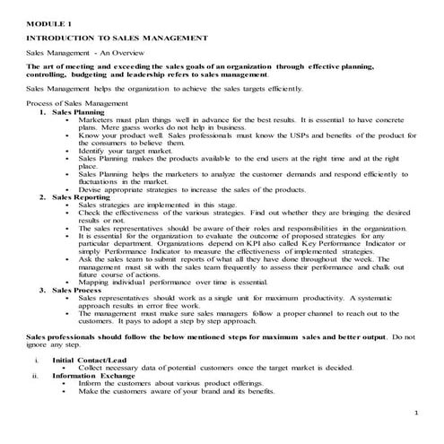 Module 1 sales management