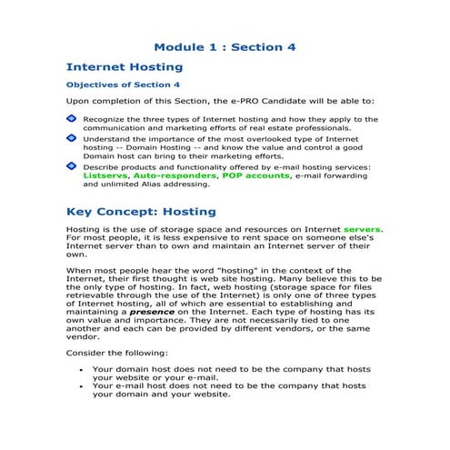 Module 1 : Section 4 Internet Hosting