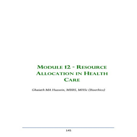MODULE 12 - RESOURCE ALLOCATION IN HEALTH CARE