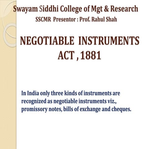 The Negotiable Instruments Act, 1881