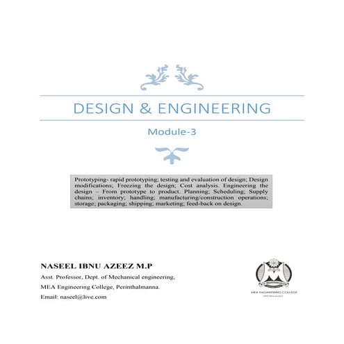 Design and Engineering Module 3: Prototype to Product