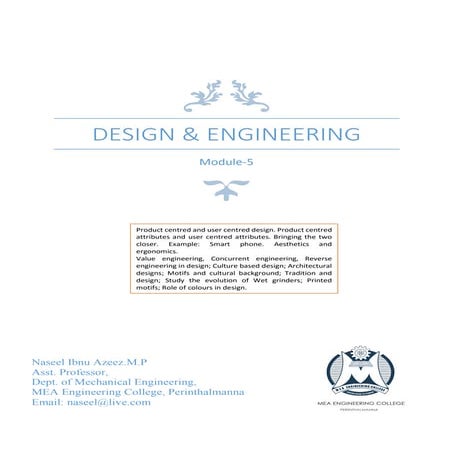 Design and Engineering-Module 5: User Centered and Product Centered Design, C...