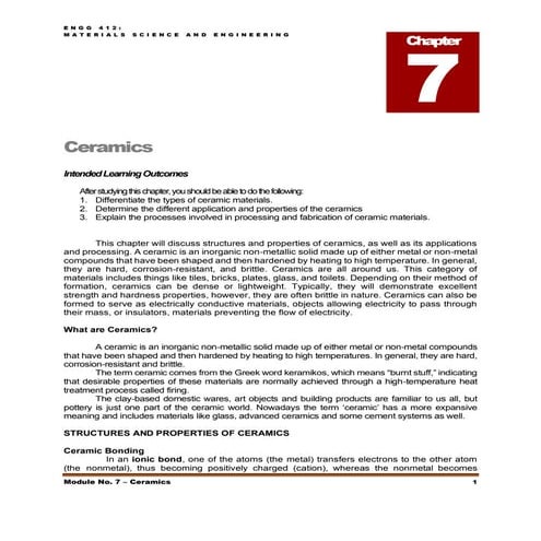 Module 7 - Ceramics, Structures and properties of ceramics