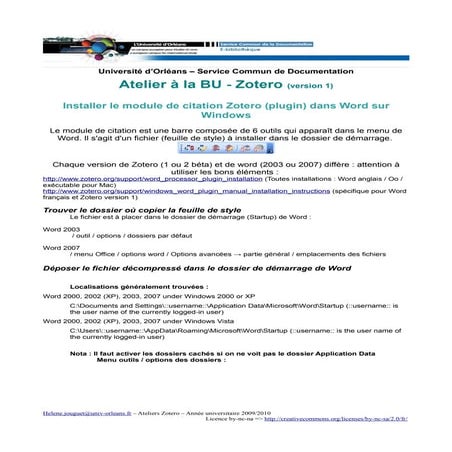 Installation du module Zotero pour Word | PDF
