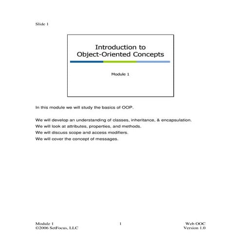 Introduction to Object Oriented Concepts | PDF