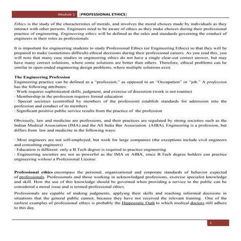 Professional Ethics Module 1 Notes