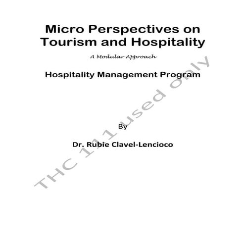 Micro Perspective on Tourism and Hospitality Industry