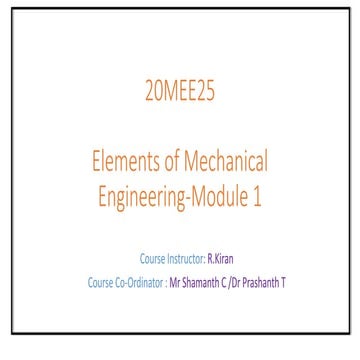 Module 1 20MEE25: Primary Manufacturing Mechanical Engineering