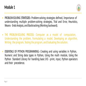 Algorithmic thinking with python Module 1.2 | PPTX