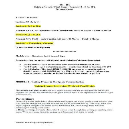 BC 206 - Amity Tashkent - Writing Process & Workplace Communication