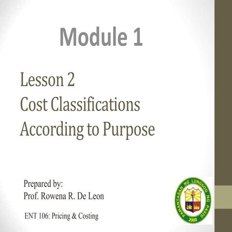 Module 1  lesson 2 cost classifications according to purpose