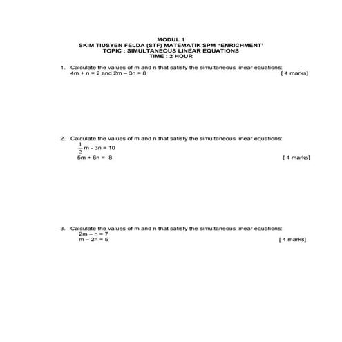 MODULE 1-Simultenous Linear and Equations