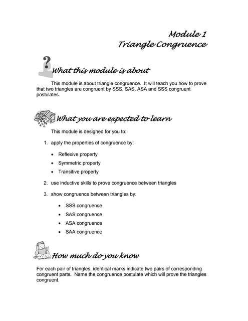 Module 1  triangle congruence
