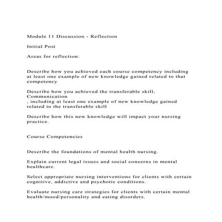 Module 11 Discussion Reflectioninitial Postareas For R Docx