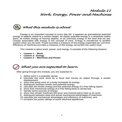 Module 11 work, energy, power and machines