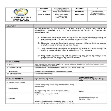 Esp Grade 9 Module 13 Session 1 Docx