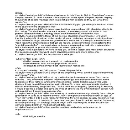 How to Sell to Doctors Module 1 