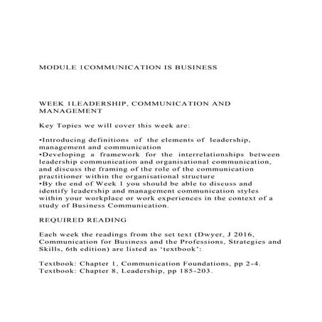 MODULE 1COMMUNICATION IS BUSINESSWEEK 1LEADERSHI.docx
