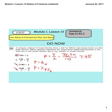 Module 1 lesson 13 ratios of fractions
