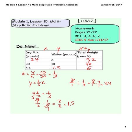 Module 1 lesson 15 multi step ratio problems