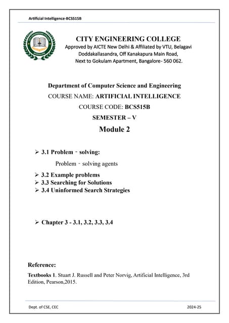 BCS515B Module1 vtu notes : Artificial Intelligence Module 2.pdf