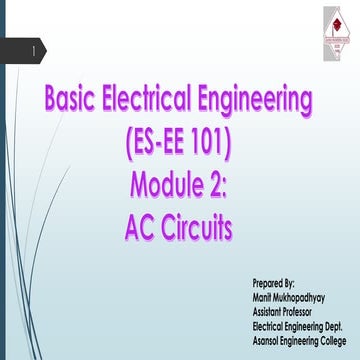 BASIC ELECTRICAL ENGINEERING  Module 2.1