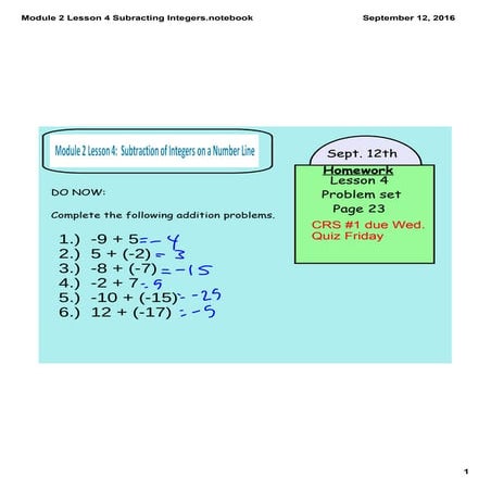 Module 2 lesson 4 subracting integers