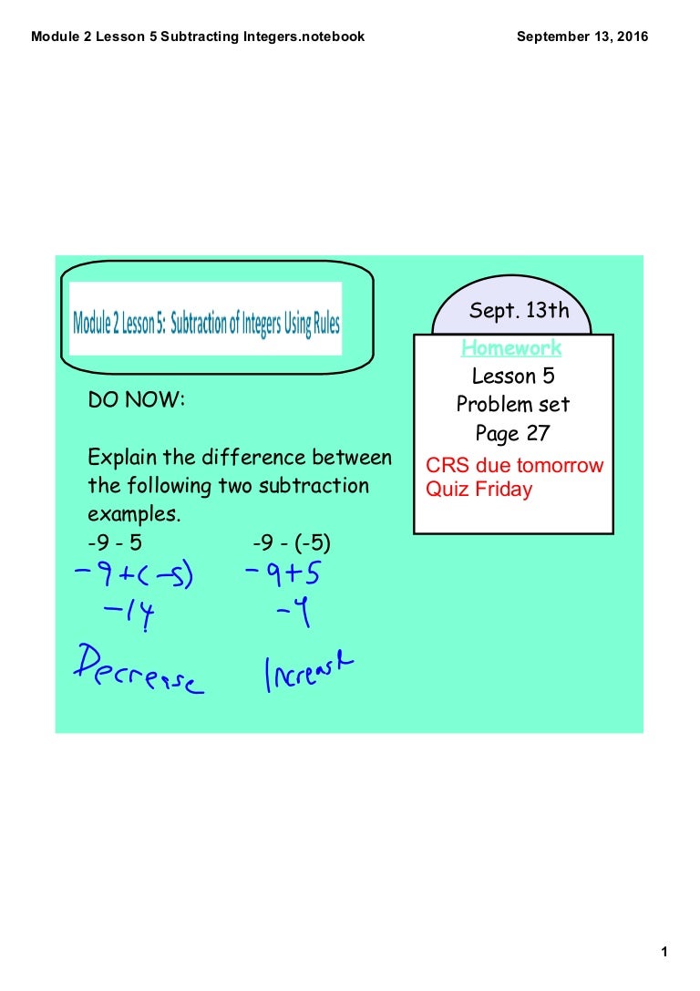 Module 2 lesson 5 subtracting integers