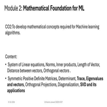 Mathematical Foundations of Machine Learning: Linear Algebra and Matrix ...