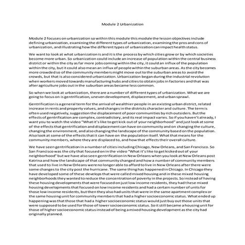 Module 2 Urbanization Script 1 Docx