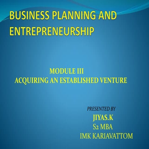 ACQUIRING AN ESTABLISHED VENTURE