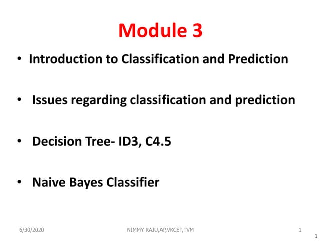 CS 402 DATAMINING AND WAREHOUSING -MODULE 3