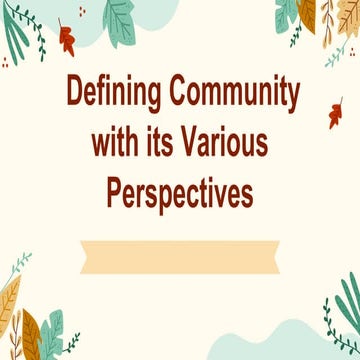 Defining Community with its Various Perspectives 