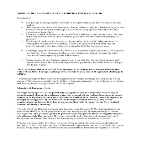 Module 3 & 4 GFM - Management of Foreign Exchange Risk etc Theory.docx