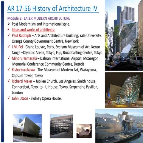 Later Modernism & Post modern architects