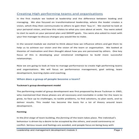 Creating High Performing Teams