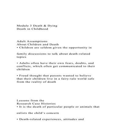 Module 3 Death & Dying Death in Childhood Adult Assu.docx