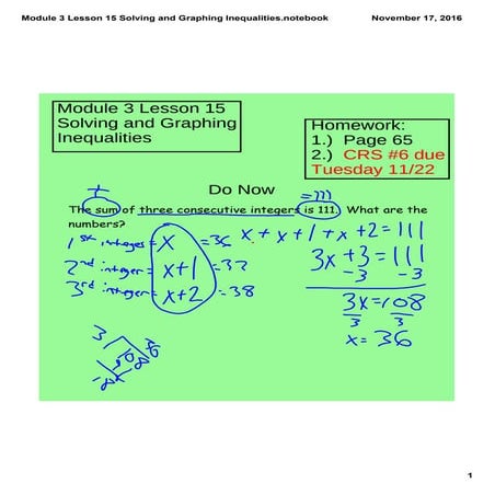 Module 3 lesson 15 solving and graphing inequalities