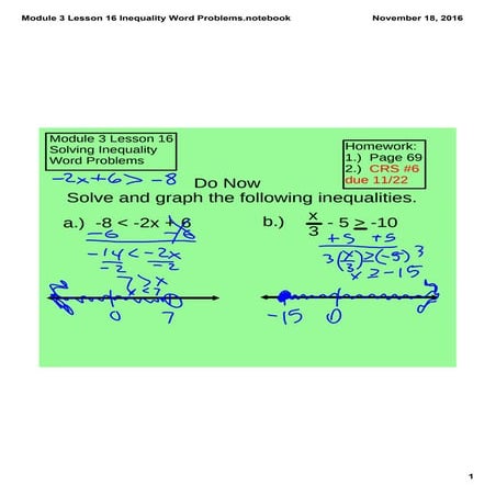Module 3 lesson 16 inequality word problems
