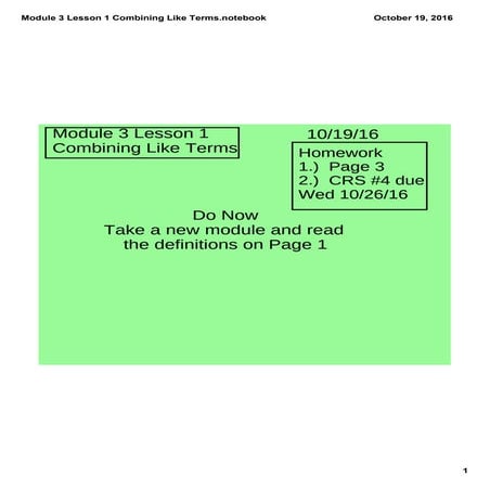 Module 3 lesson 1 combining like terms
