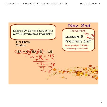 Module 3 lesson 9 distributive property equations