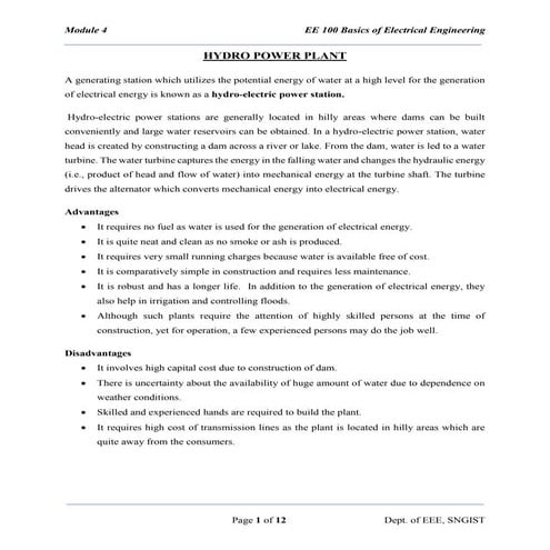 Generation of Electrical Power - Power Plants and Transmission Systems.