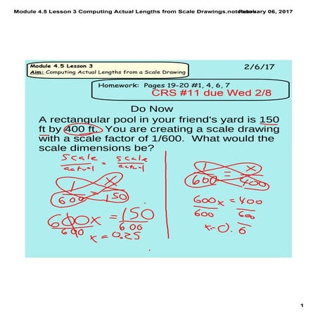 Module 4.5 lesson 3 computing actual lengths from scale drawings