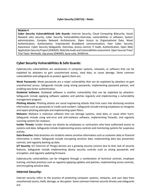 Module 4 Cyber Security Vulnerabilities& Safe Guards