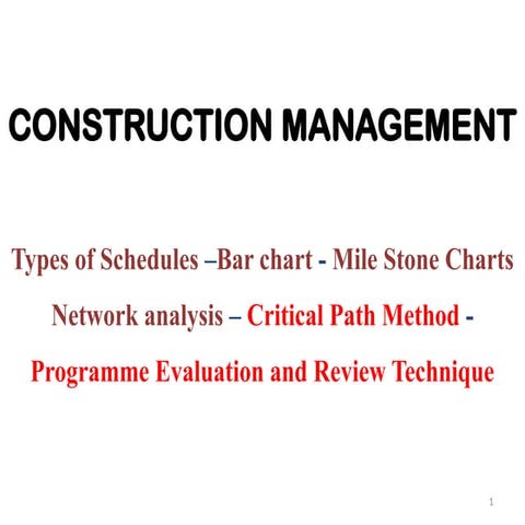 Types of Schedules - Network analysis - CPM & PERT