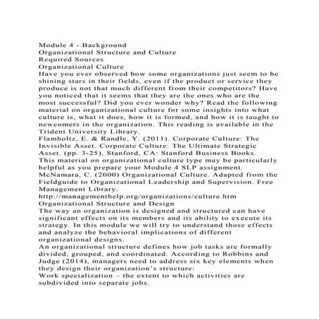 Module 4 - BackgroundOrganizational Structure and CultureRequi.docx