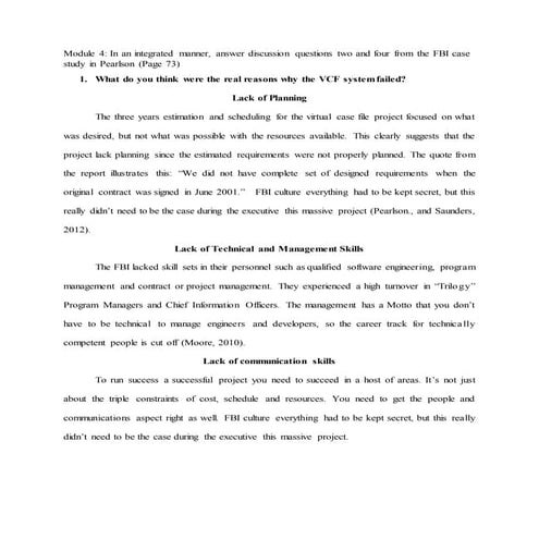 Module 4 the fbi case study in pearlson (page 73) | DOCX